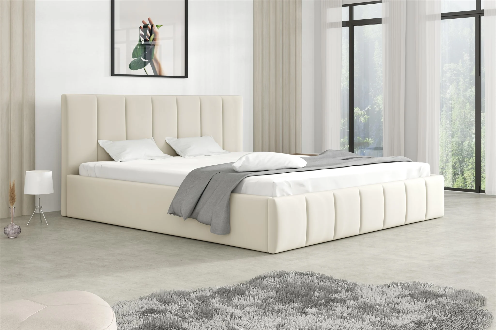 Polsterbett Doppelbett DETROIT 180x200cm Stoff Magic Velvet Creme - Fun Möbel