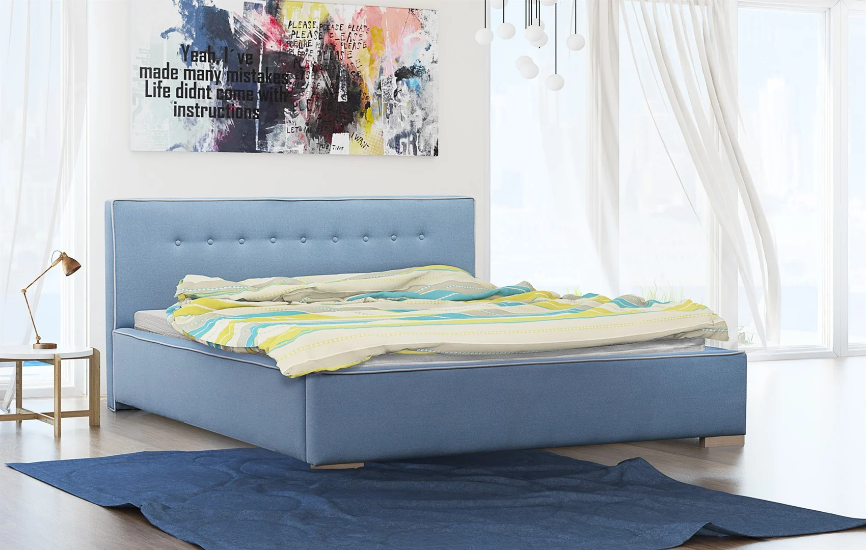 Polsterbett Doppelbett DEVIN Komplettset Polye... Hellblau 180x200cm - Fun Möbel