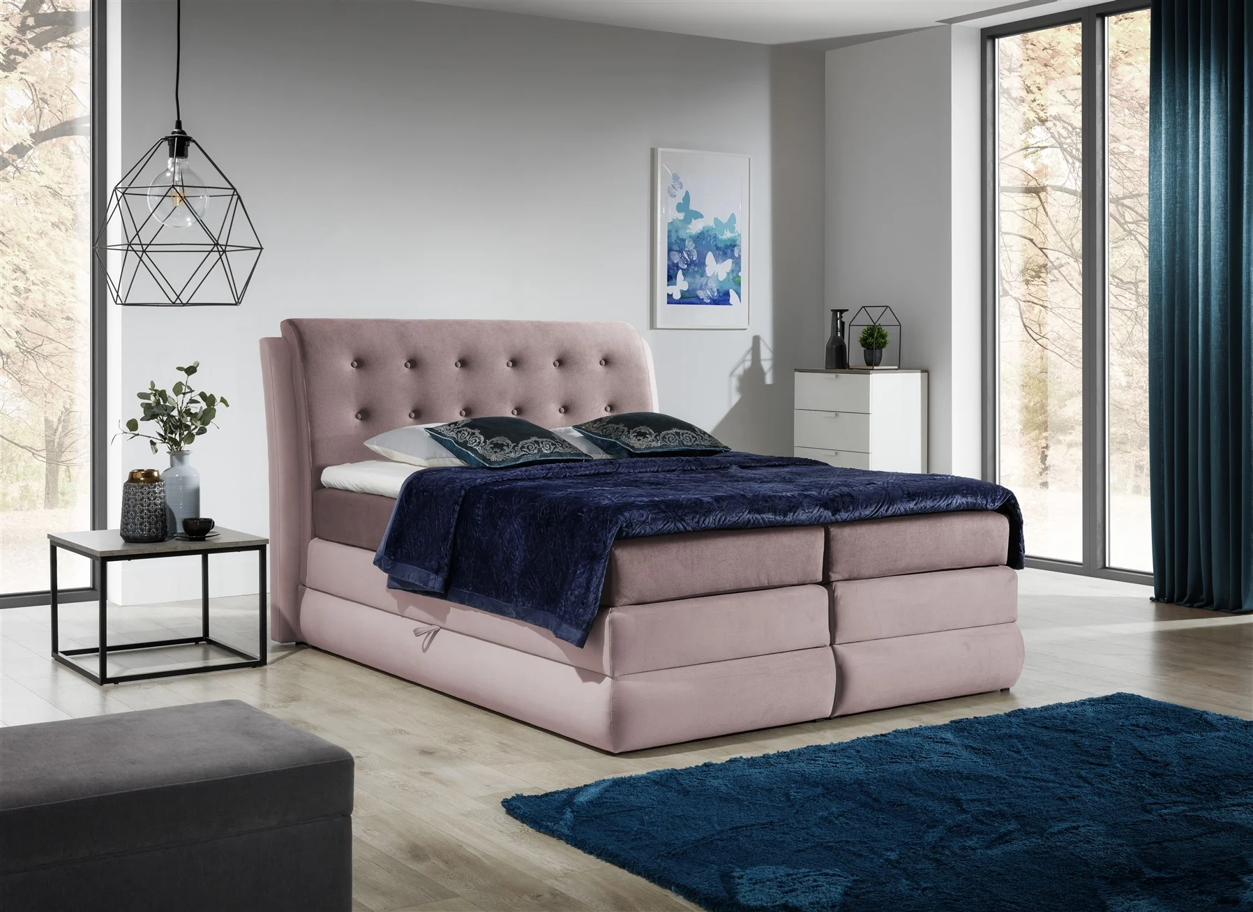 Boxspringbett Schlafzimmerbett DEVLIN DELUX 160x200cm inkl. Bettkasten - Fun Moebel