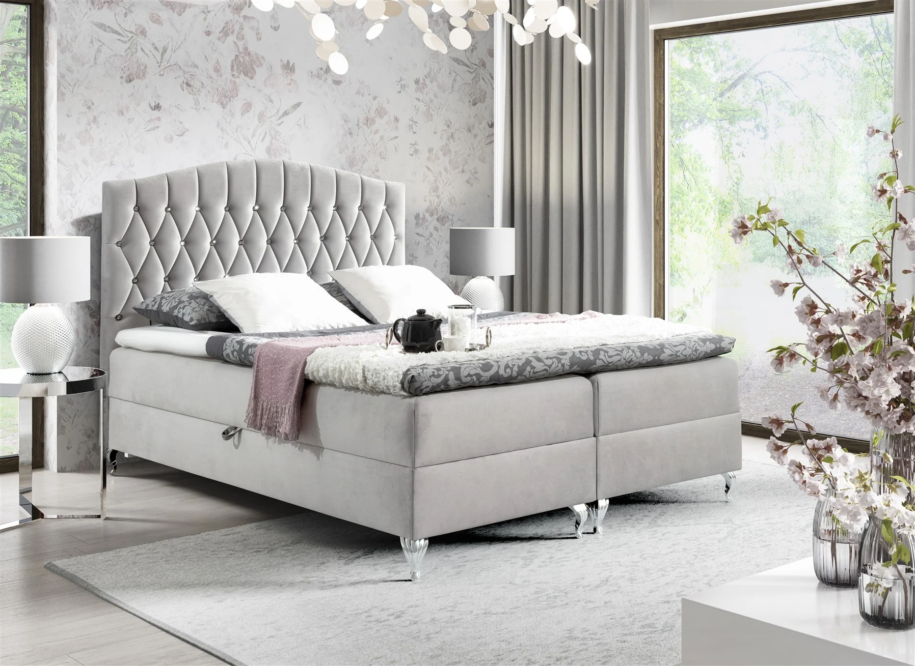 Boxspringbett Schlafzimmerbett DEVRAN 120x200cm Stoff Fresh Beige - Fun Moebel