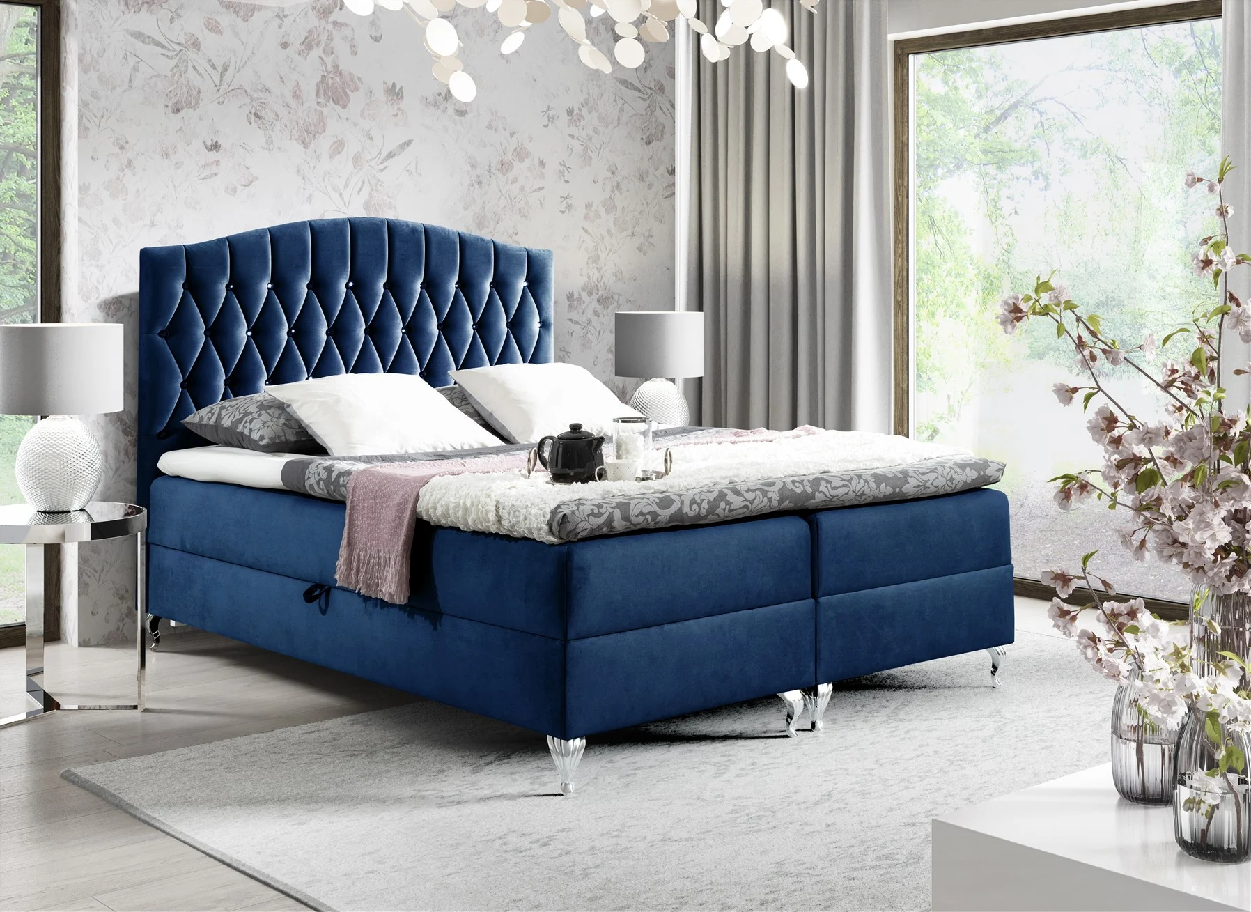 Boxspringbett Schlafzimmerbett DEVRAN 120x200cm Stoff Fresh Blau - Fun Moebel