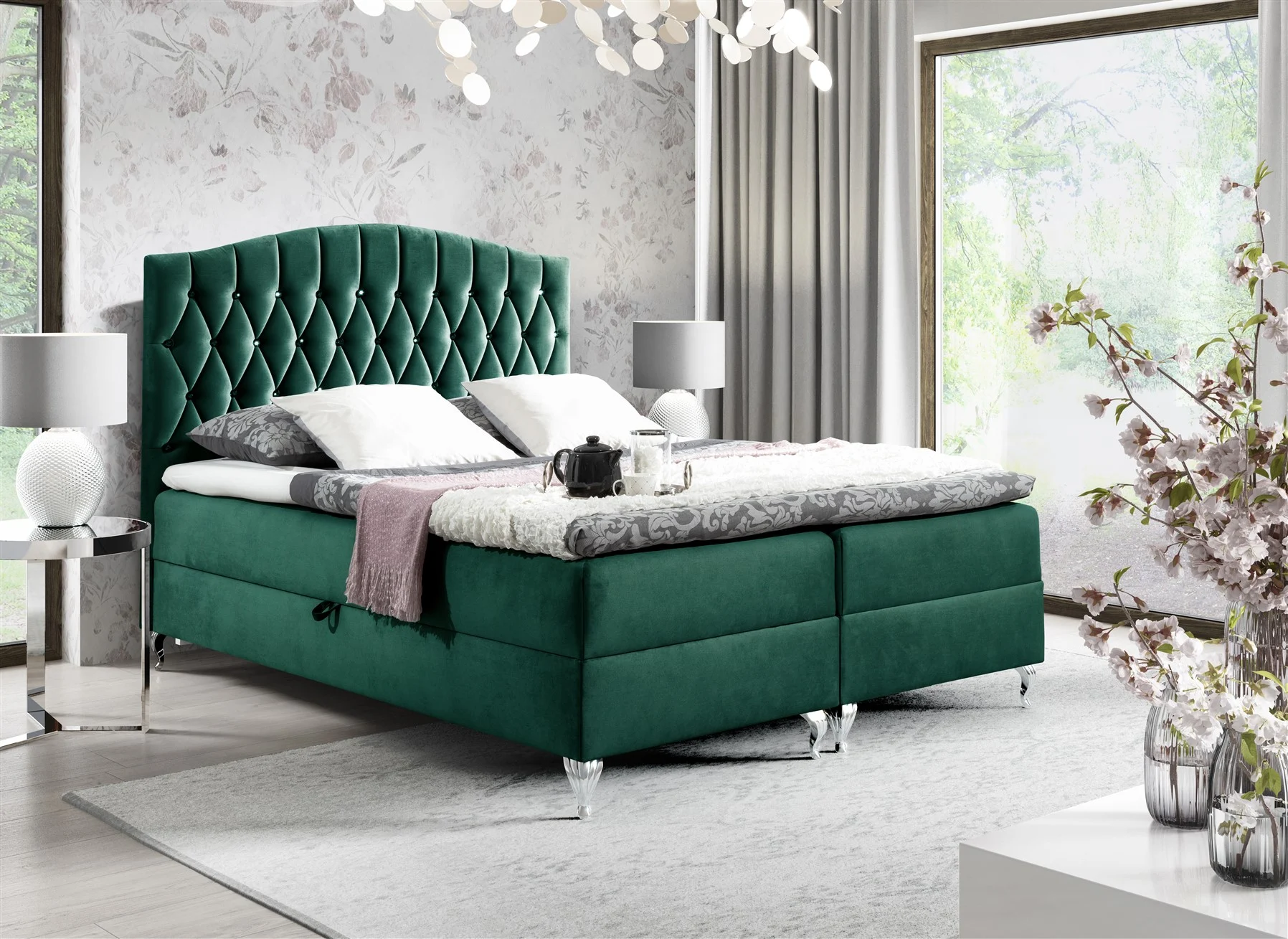 Boxspringbett Schlafzimmerbett DEVRAN 120x200cm Stoff Fresh Grün - Fun Moebel