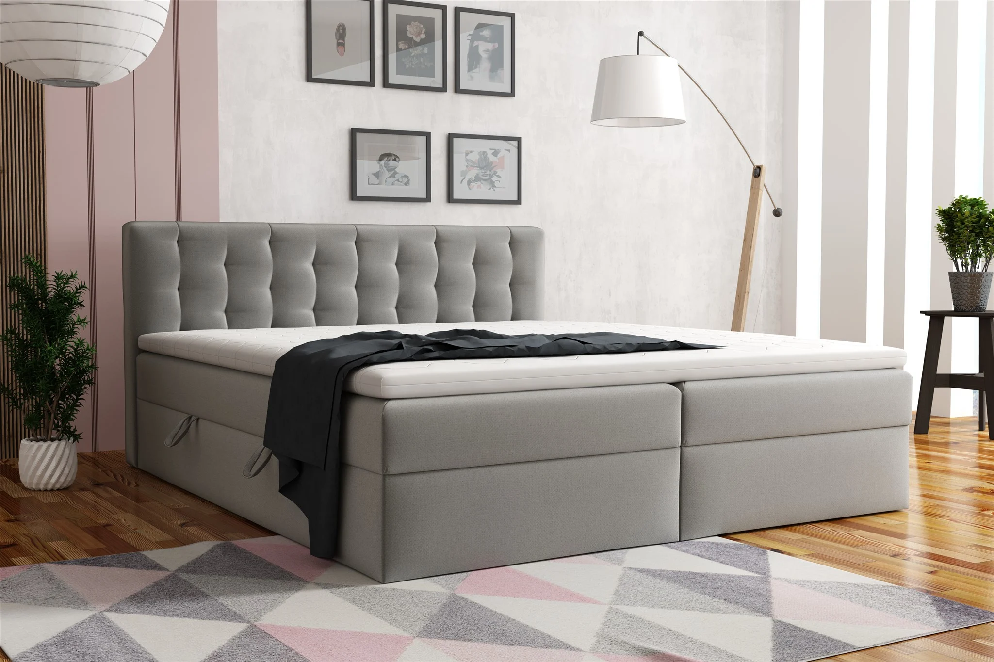 Boxspringbett Schlafzimmerbett DIAGO 140x200cm Stoff Fresh Ecru - Fun Moebel