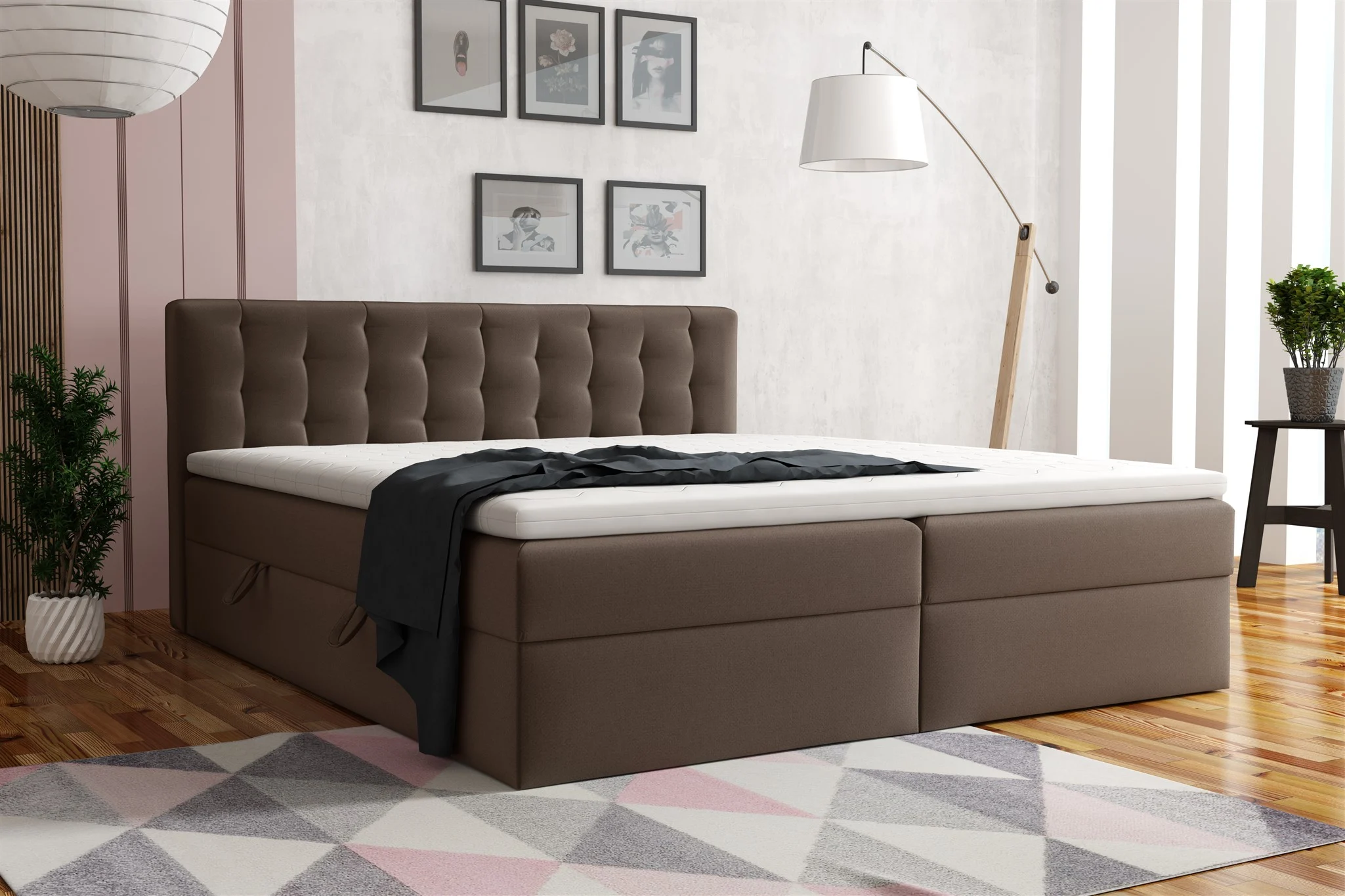 Boxspringbett Schlafzimmerbett DIAGO 140x200cm Stoff Fresh Braun - Fun Moebel