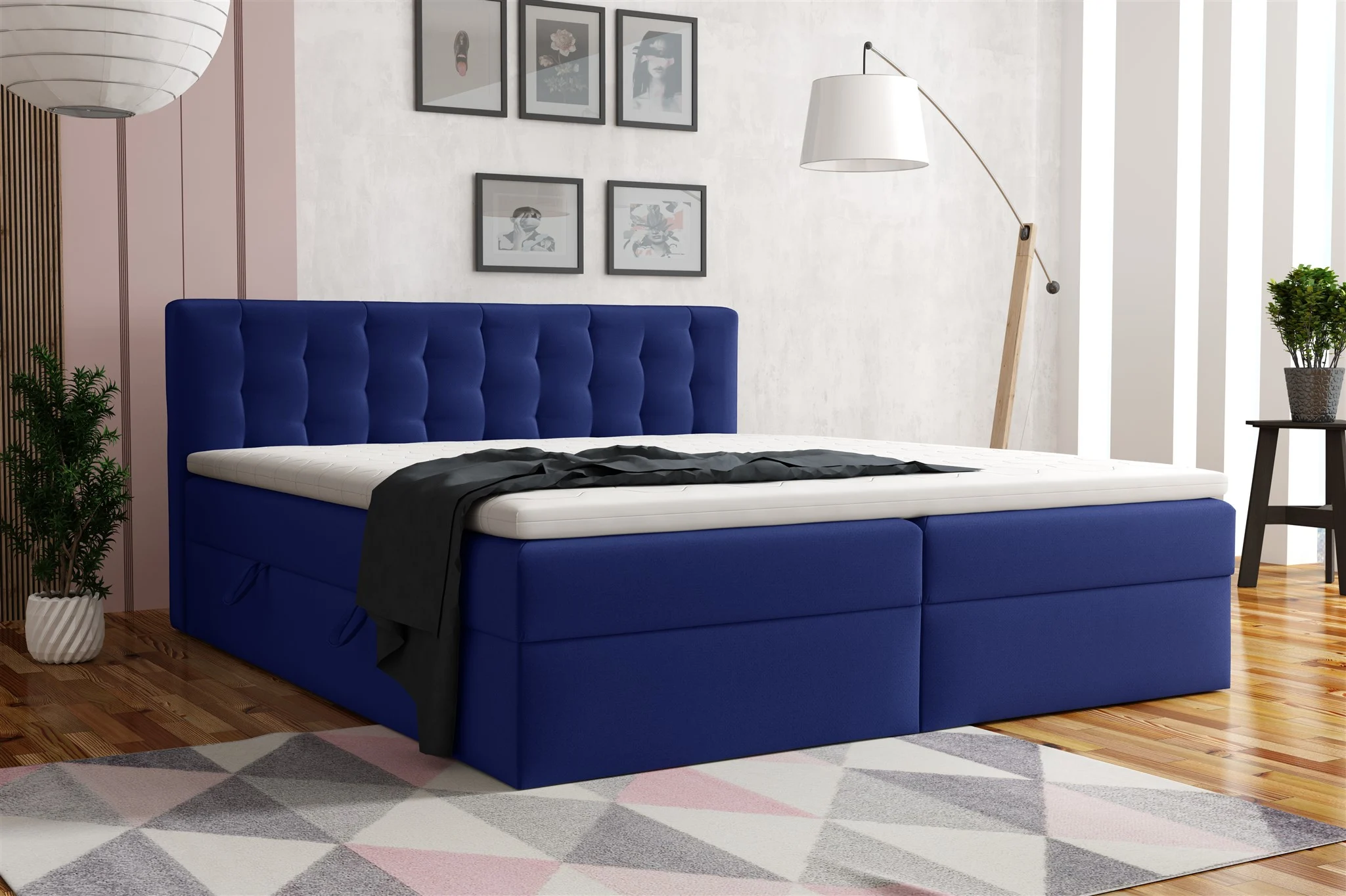 Boxspringbett Schlafzimmerbett DIAGO 180x200cm Stoff Fresh Blau - Fun Moebel