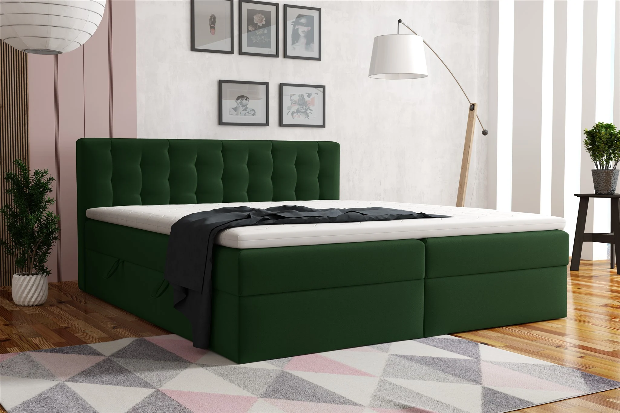 Boxspringbett Schlafzimmerbett DIAGO 140x200cm Stoff Fresh Flaschengrün - Fun Moebel