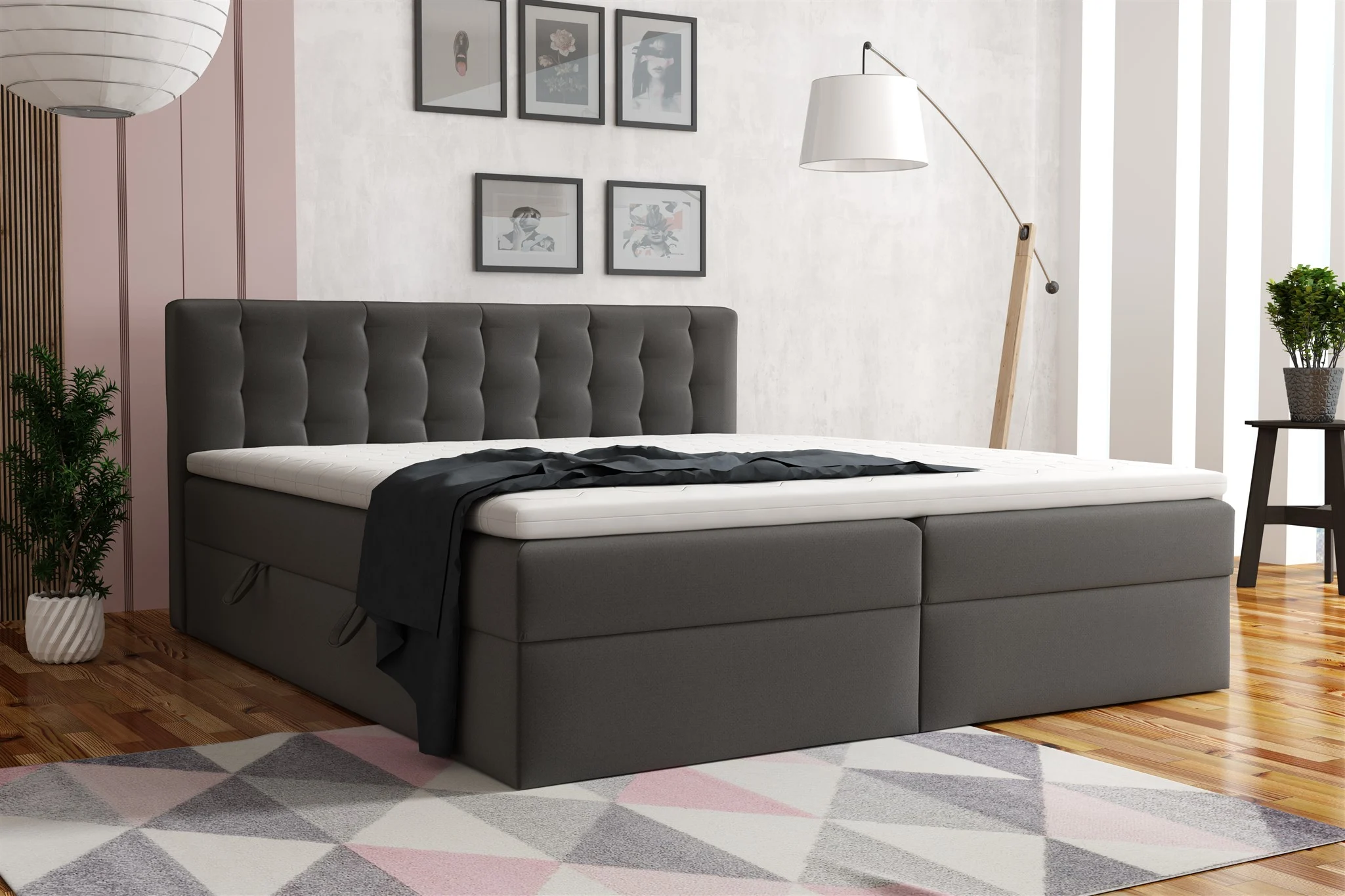 Boxspringbett Schlafzimmerbett DIAGO 140x200cm Stoff Fresh Anthrazit - Fun Moebel