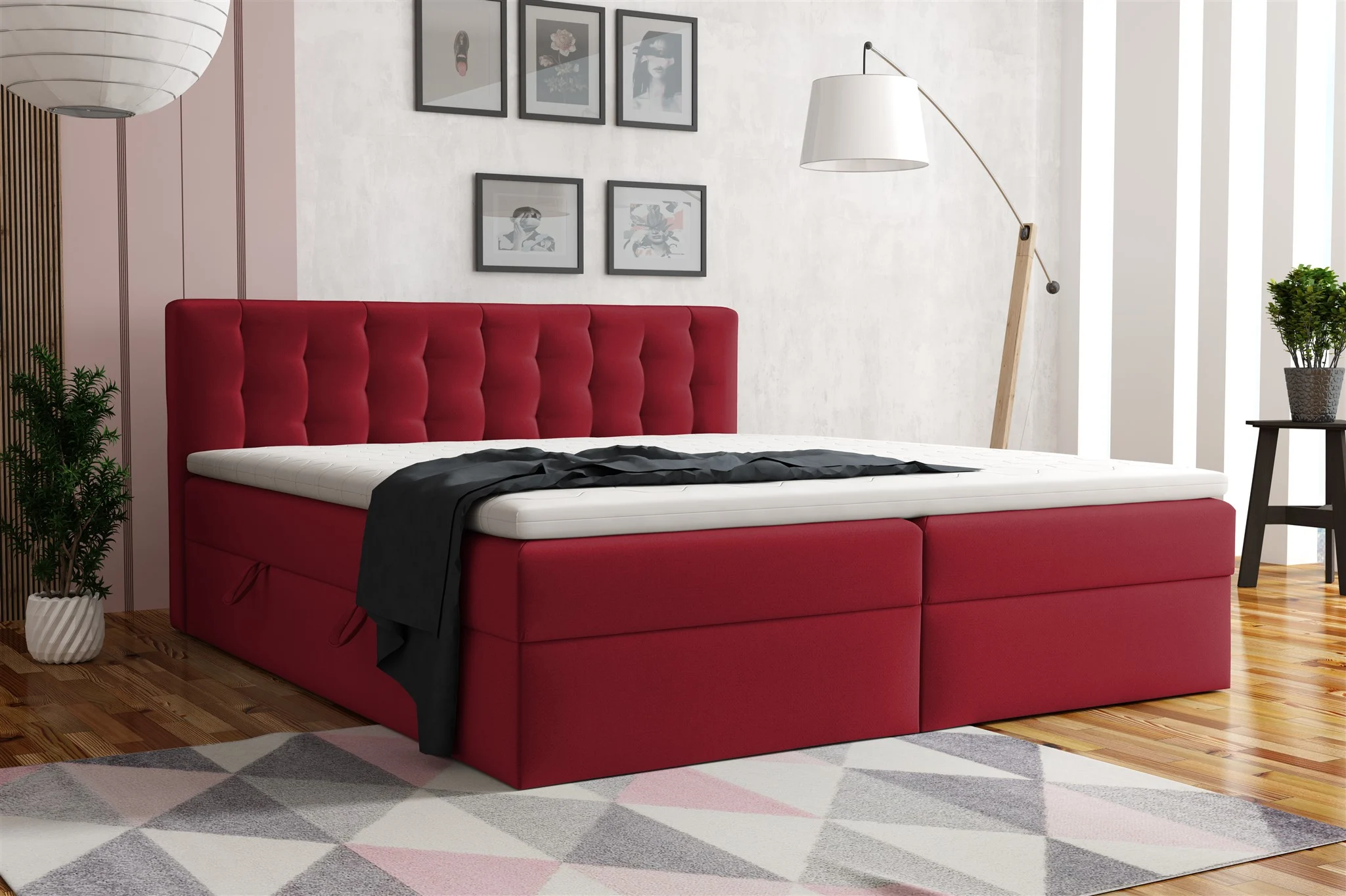 Boxspringbett Schlafzimmerbett DIAGO 180x200cm Stoff Fresh Rot - Fun Moebel