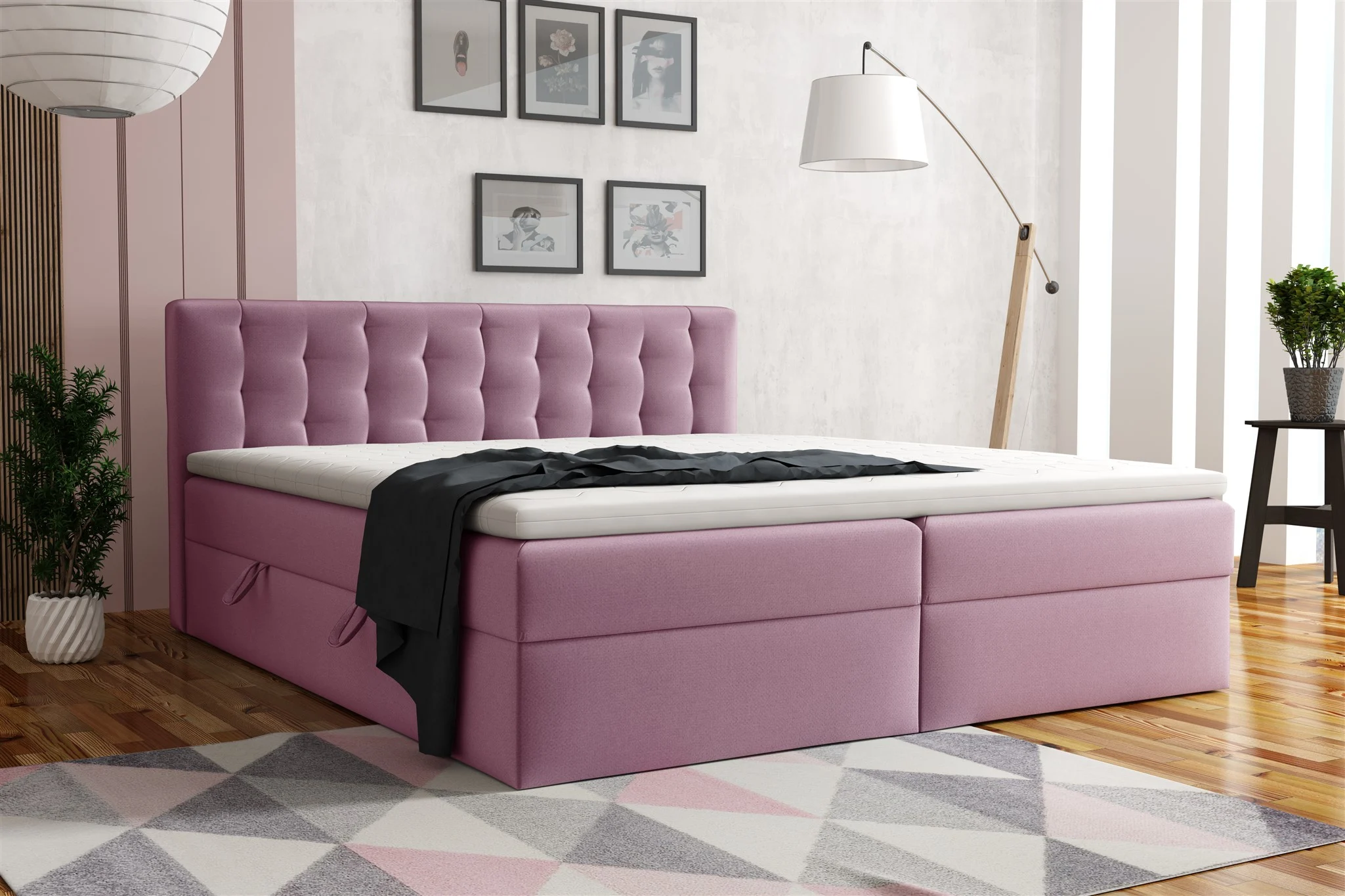 Boxspringbett Schlafzimmerbett DIAGO 140x200cm Stoff Fresh Rose - Fun Moebel