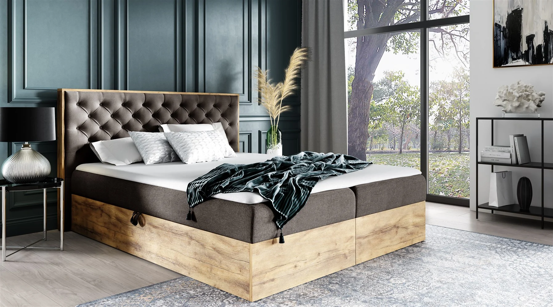 Boxspringbett Schlafzimmerbett DIONA 120x200cm Stoff Braun inkl. Bettkasten - Fun Moebel