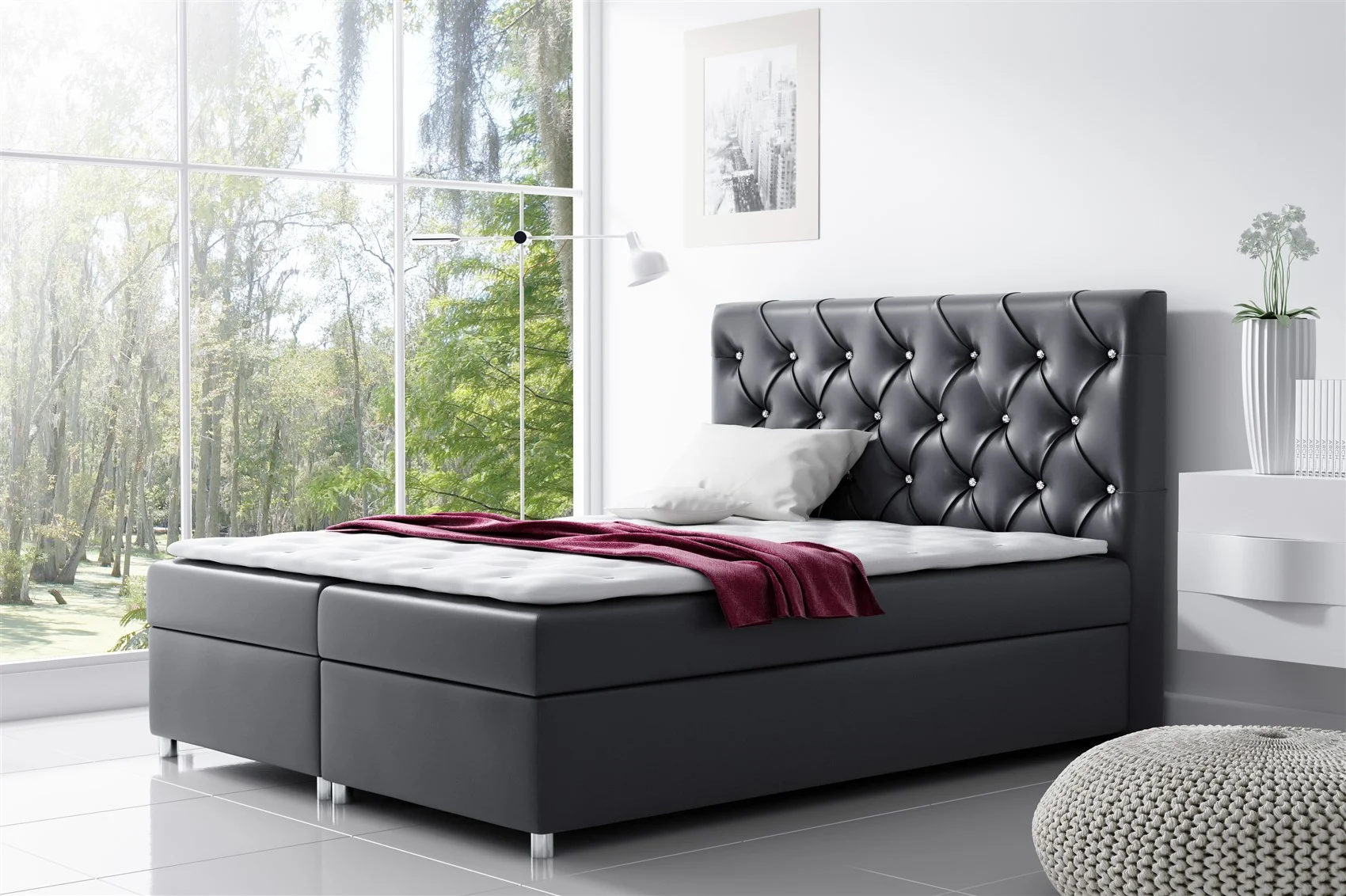 Boxspringbett Schlafzimmerbett DOLCE Kunstleder Schwarz 160x200cm - Fun Moebel
