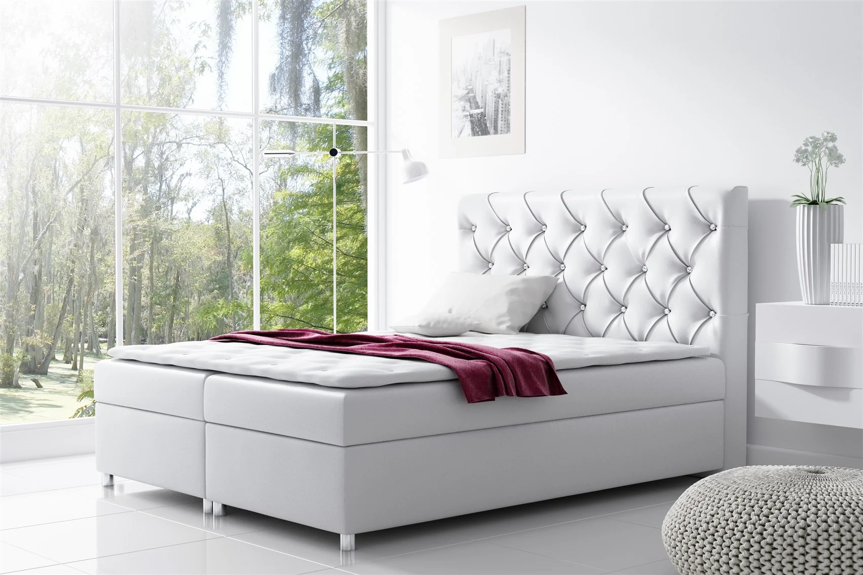 Boxspringbett Schlafzimmerbett DOLCE Kunstleder Weiss 200x200cm - Fun Moebel