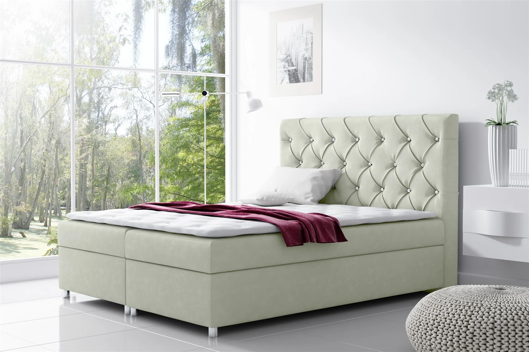 Boxspringbett Schlafzimmerbett DOLCE Polyesterstoff Beige 180x200cm - Fun Moebel