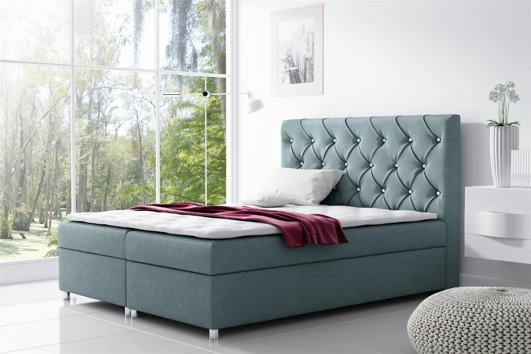 Boxspringbett Schlafzimmerbett DOLCE Polyesterstoff Oceangrün 180x200cm - Fun Moebel