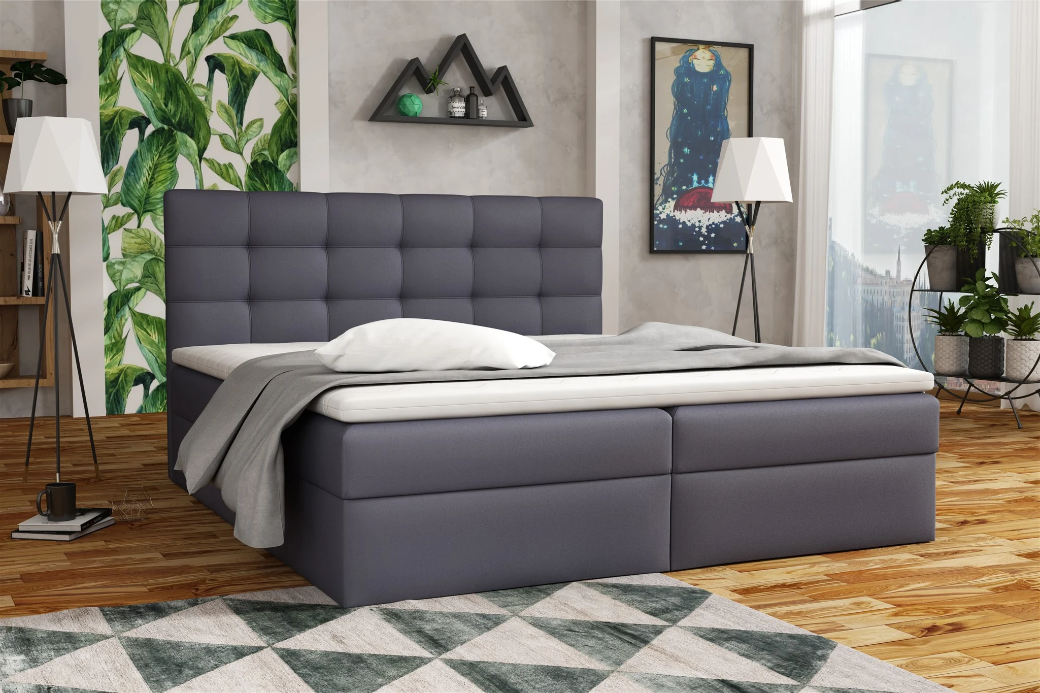 Boxspringbett Schlafzimmerbett DORIANO 140x200cm Kunstleder Soft Anthrazit - Fun Möbel