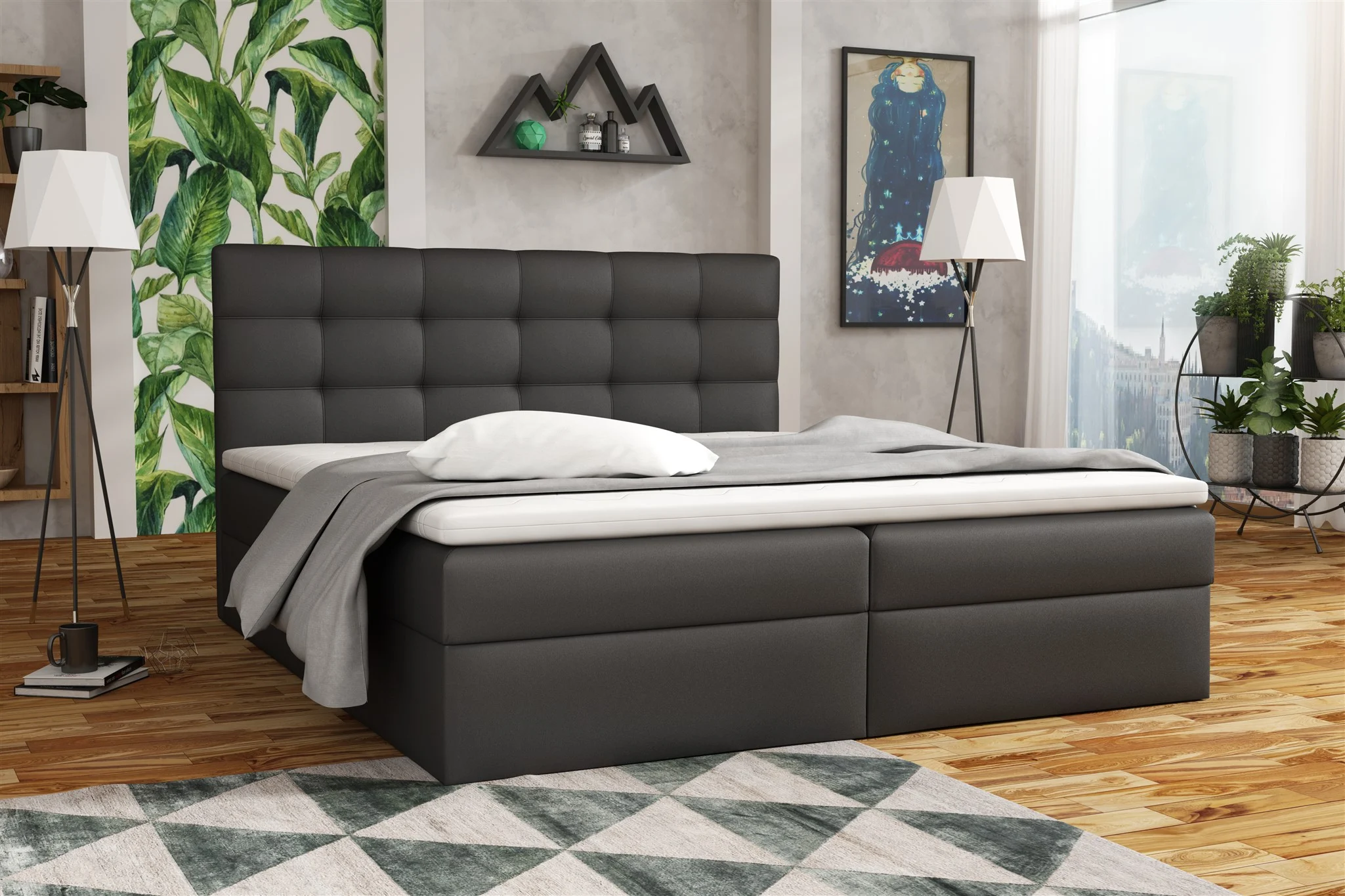 Boxspringbett Schlafzimmerbett DORIANO 160x200cm Kunstleder Soft Schwarz - Fun Möbel