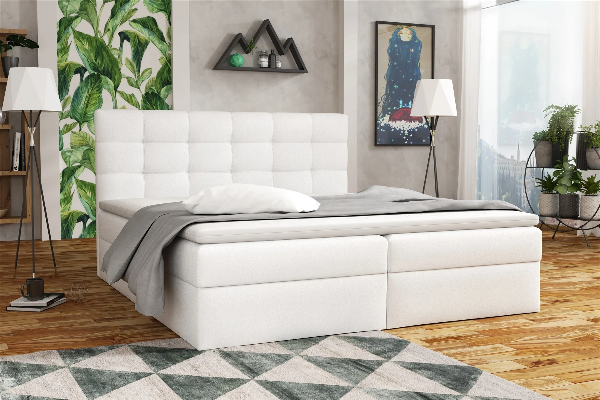 Boxspringbett Schlafzimmerbett DORIANO 140x200cm Kunstleder Soft Weiß - Fun Möbel