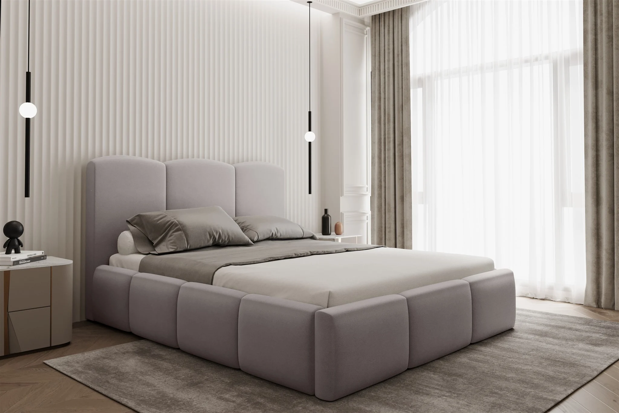 Polsterbett Doppelbett DUNIA in Stoff Opera Velvet Grau 120x200cm - Fun Moebel