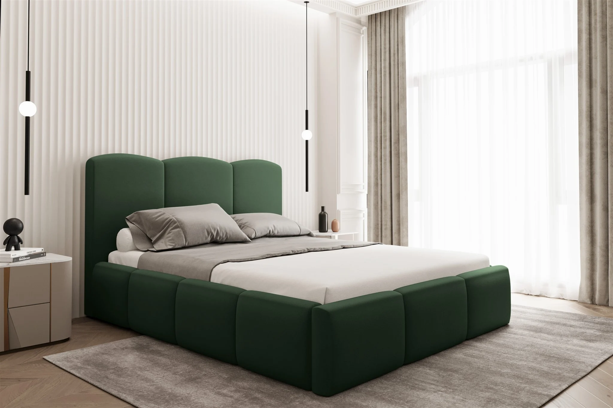 Polsterbett Doppelbett DUNIA Komplettset in Stoff Opera Velvet Grün 120x200cm - Fun Moebel