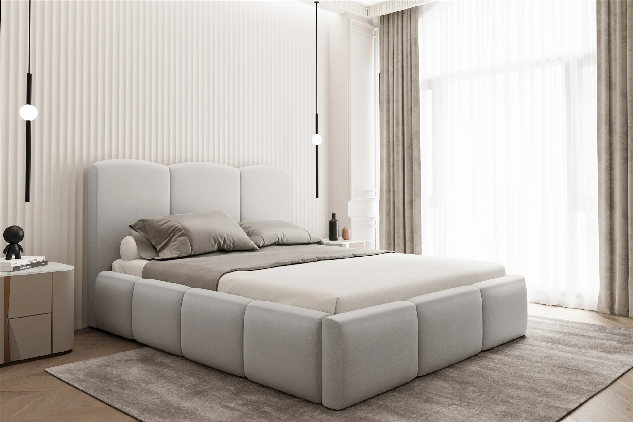 Polsterbett Doppelbett DUNIA Komplettset in Stoff Opera Velvet Pearl 160x200cm - Fun Moebel