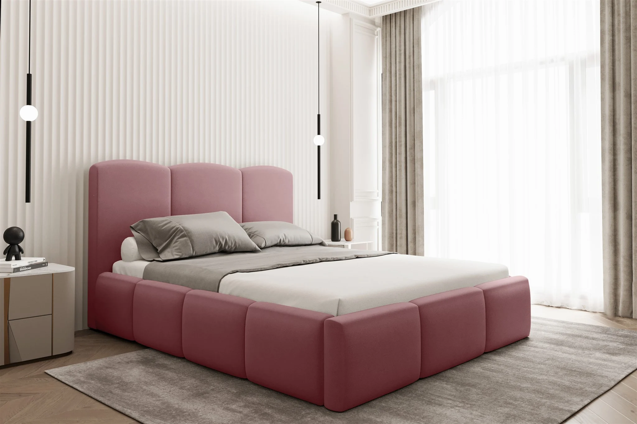 Polsterbett Doppelbett DUNIA Komplettset in Stoff Opera Velvet Salmon 120x200cm - Fun Moebel