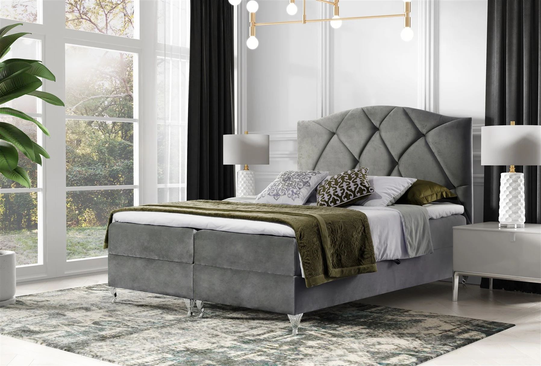 Boxspringbett Schlafzimmerbett DURMUS 140x200cm in Stoff Fresh Grau - Fun Moebel