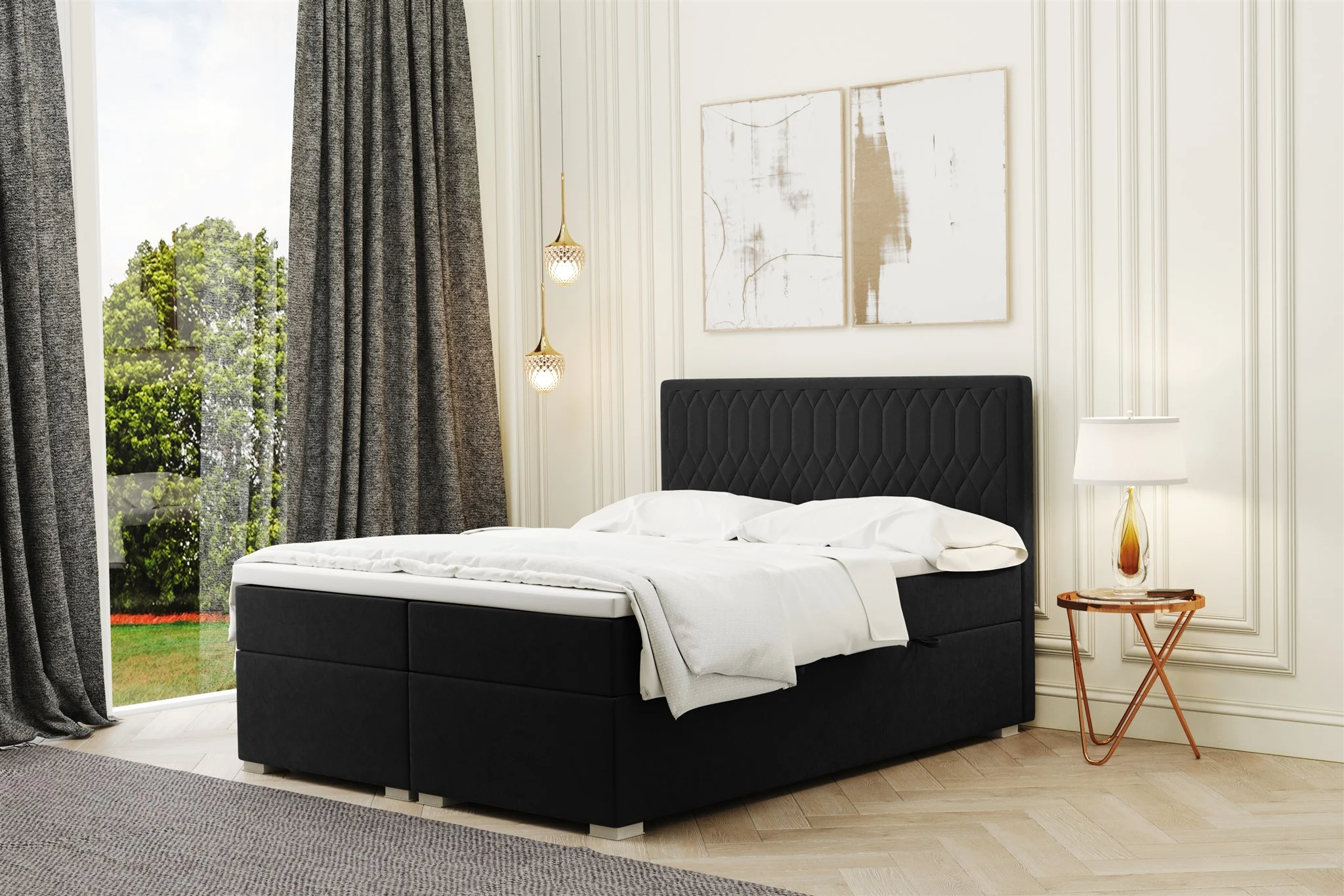 Boxspringbett Schlafzimmerbett DUSTY 120x200cm in Stoff Riviera Schwarz - Fun Moebel
