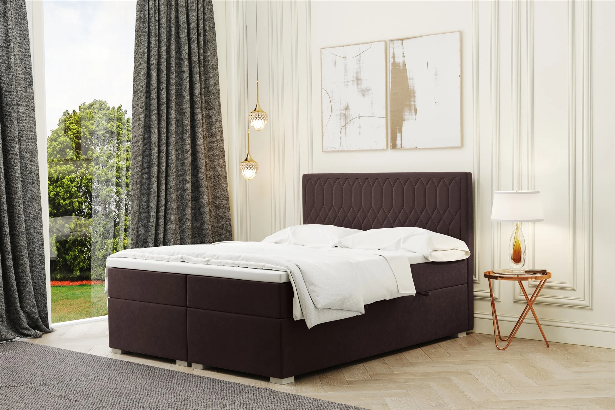 Boxspringbett Schlafzimmerbett DUSTY 140x200cm in Stoff Riviera Dunkelbraun - Fun Moebel