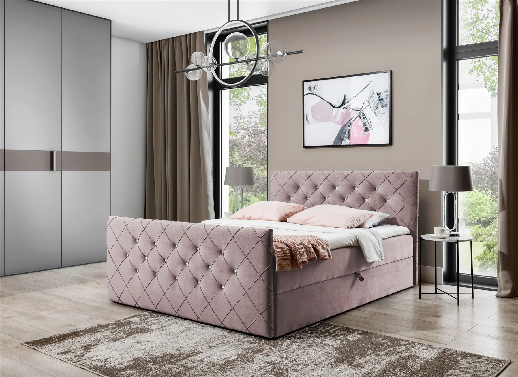 Boxspringbett Schlafzimmerbett EIVOR 200x200cm Altrosa inkl.Bettkasten - Fun Moebel