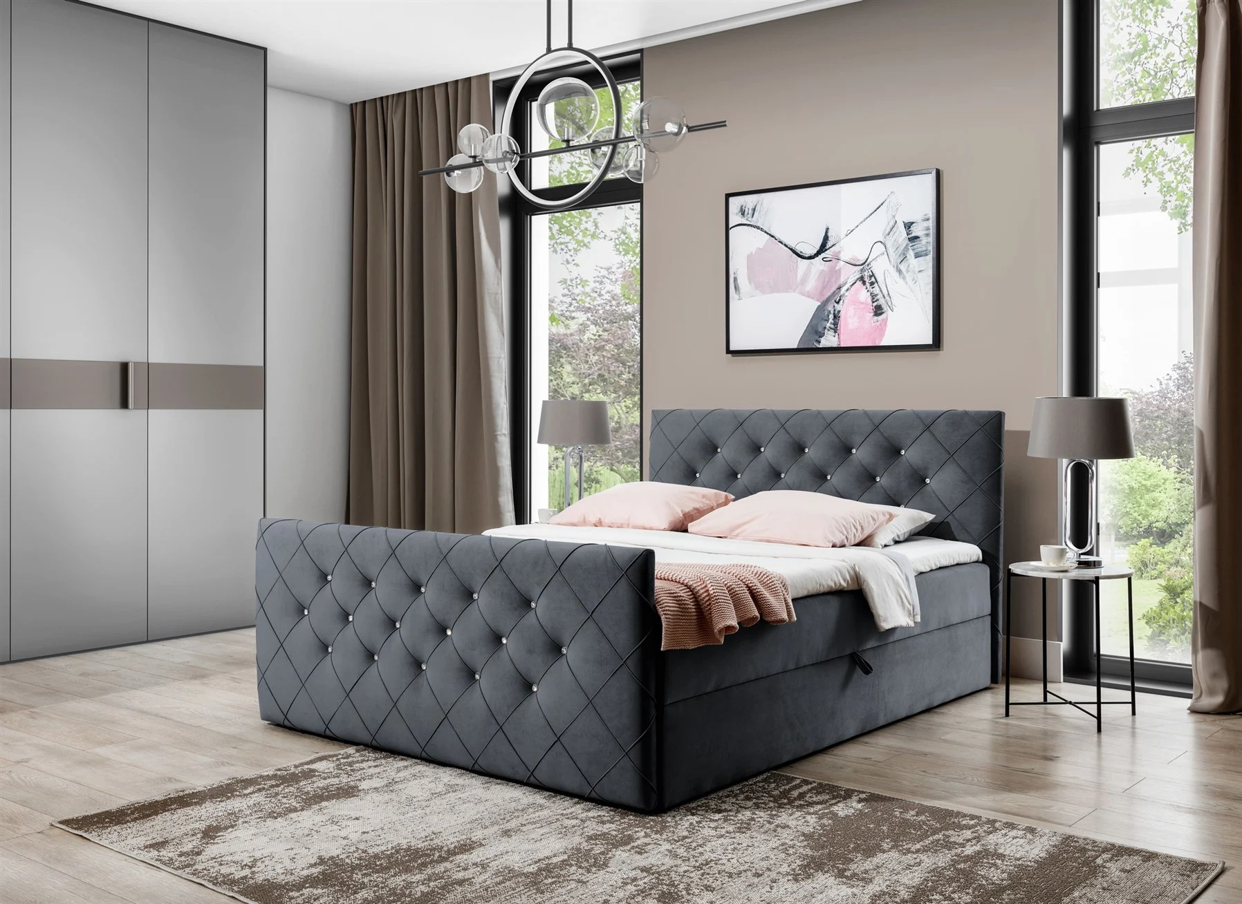 Boxspringbett Schlafzimmerbett EIVOR 120x200cm Anthrazit inkl.Bettkasten - Fun Moebel