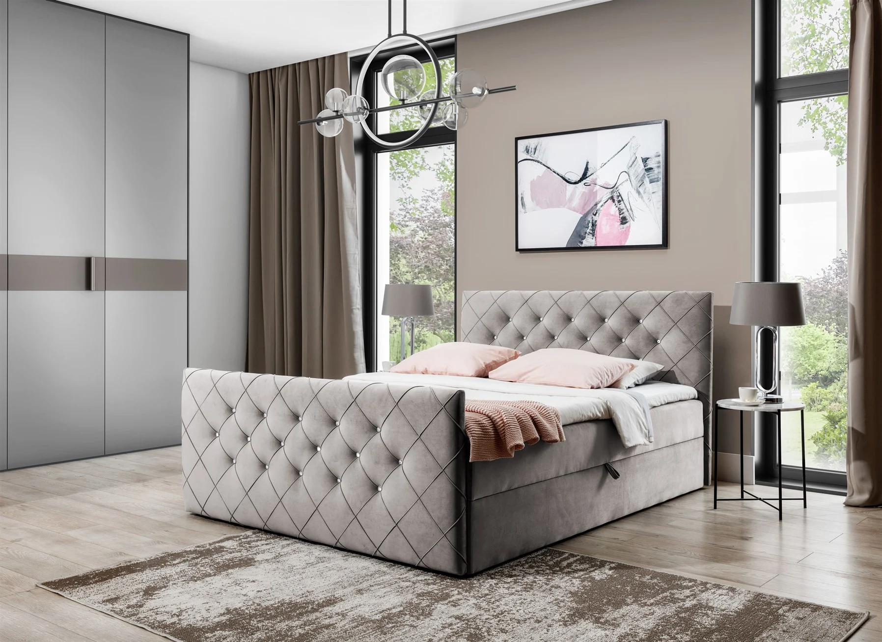 Boxspringbett Schlafzimmerbett EIVOR 180x200cm Cappuccino inkl.Bettkasten - Fun Moebel