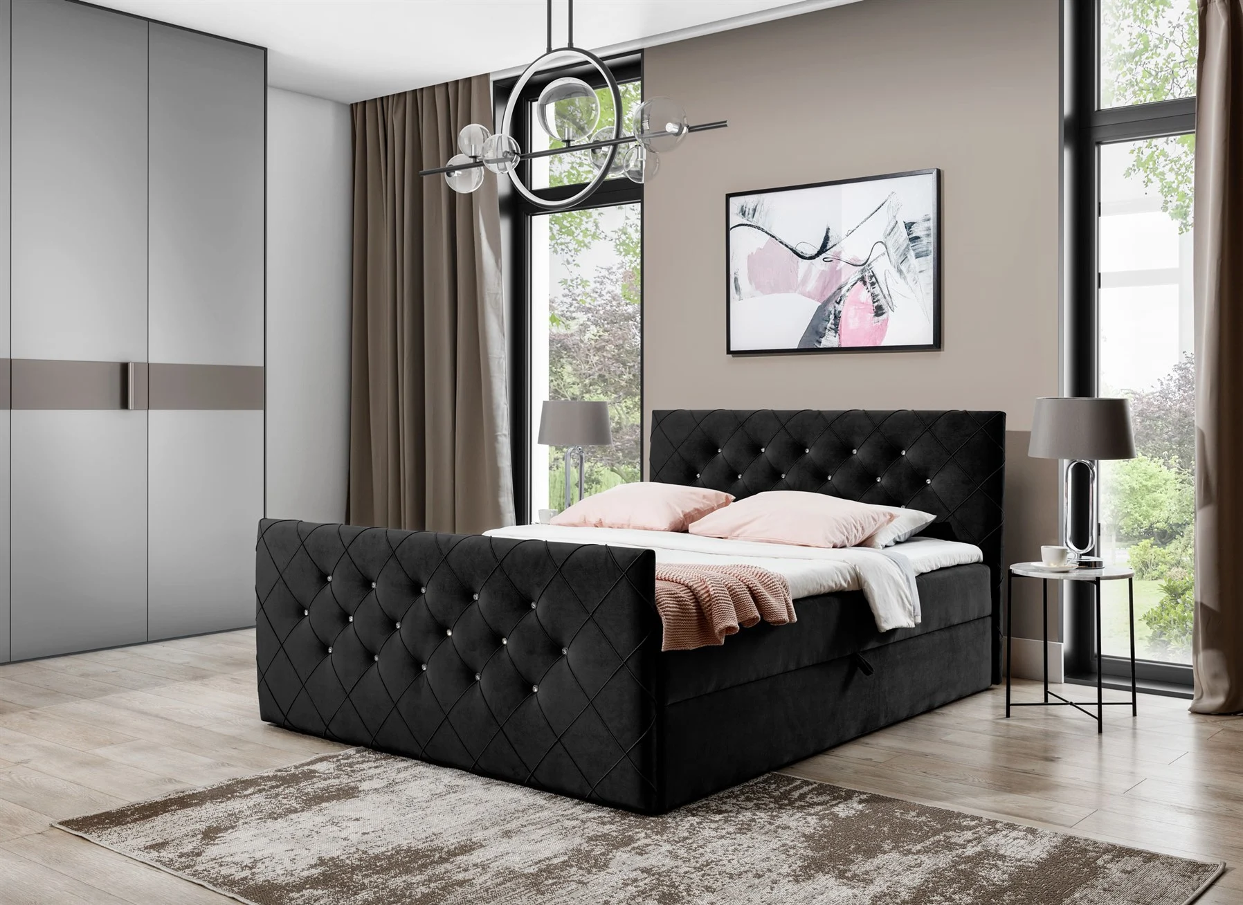 Boxspringbett Schlafzimmerbett EIVOR 140x200cm Schwarz inkl.Bettkasten - Fun Moebel