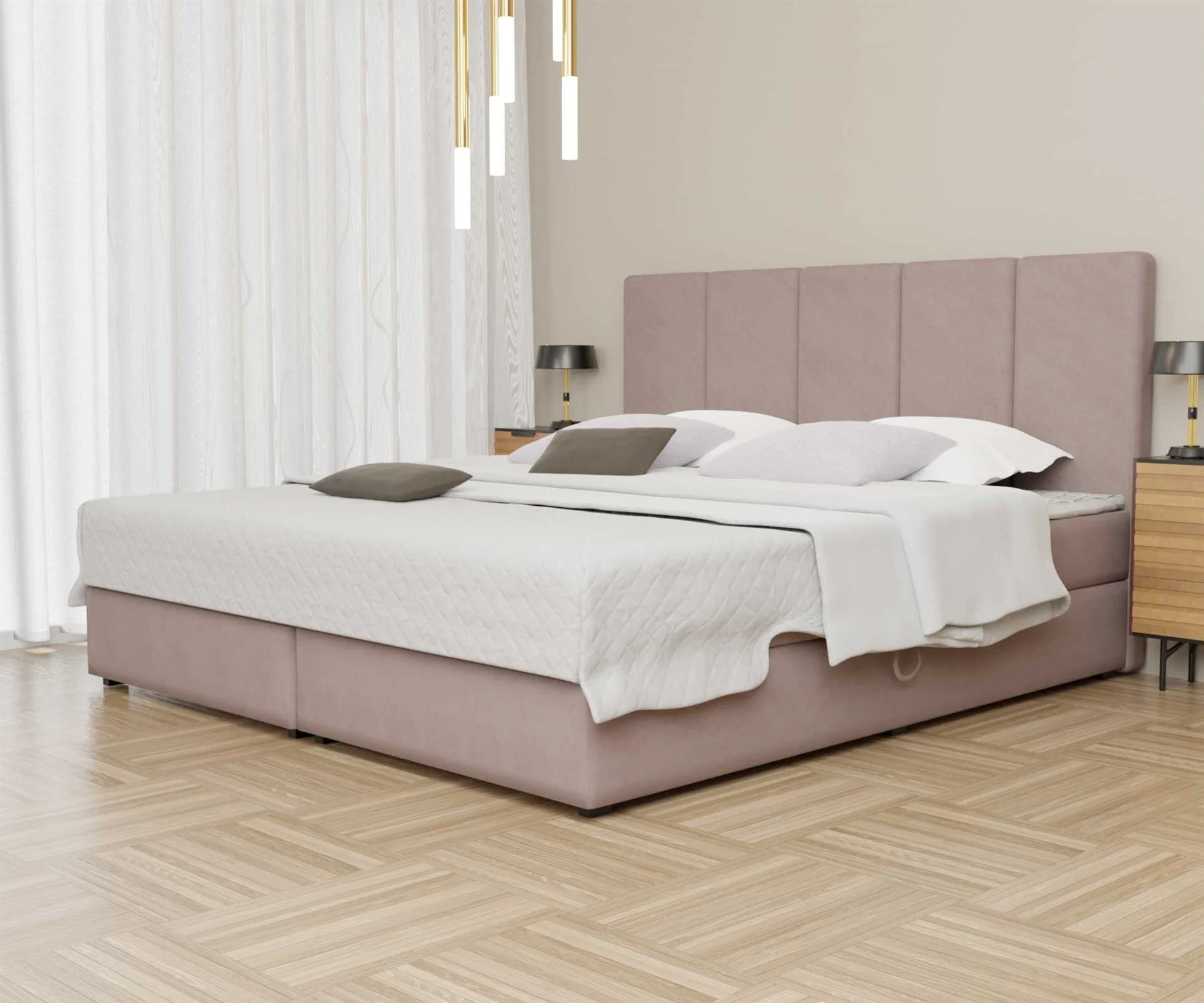 Boxspringbett Schlafzimmerbett ELICIO 160x200cm Stoff Rose inkl. Bettkasten - Fun Moebel