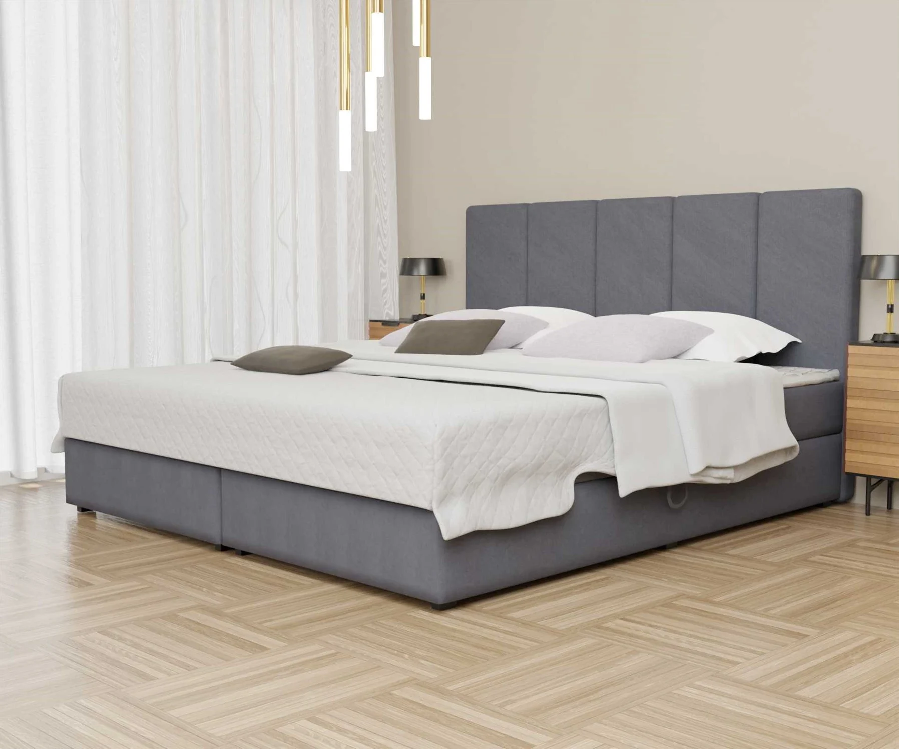 Boxspringbett Schlafzimmerbett ELICIO 120x200cm Stoff Steel inkl. Bettkasten - Fun Moebel