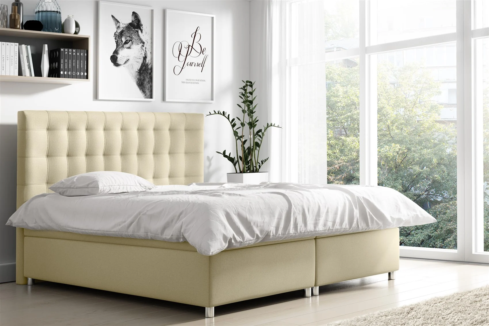 Boxspringbett Schlafzimmerbett ENZO Polyesterstoff Creme 140x200cm - Fun Moebel