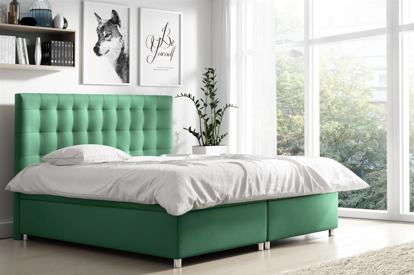Boxspringbett Schlafzimmerbett ENZO Polyesterstoff Grün 160x200cm - Fun Moebel
