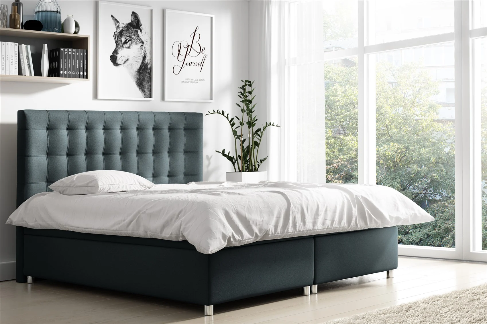 Boxspringbett Schlafzimmerbett ENZO Polyesterstoff Anthrazit 140x200cm - Fun Moebel