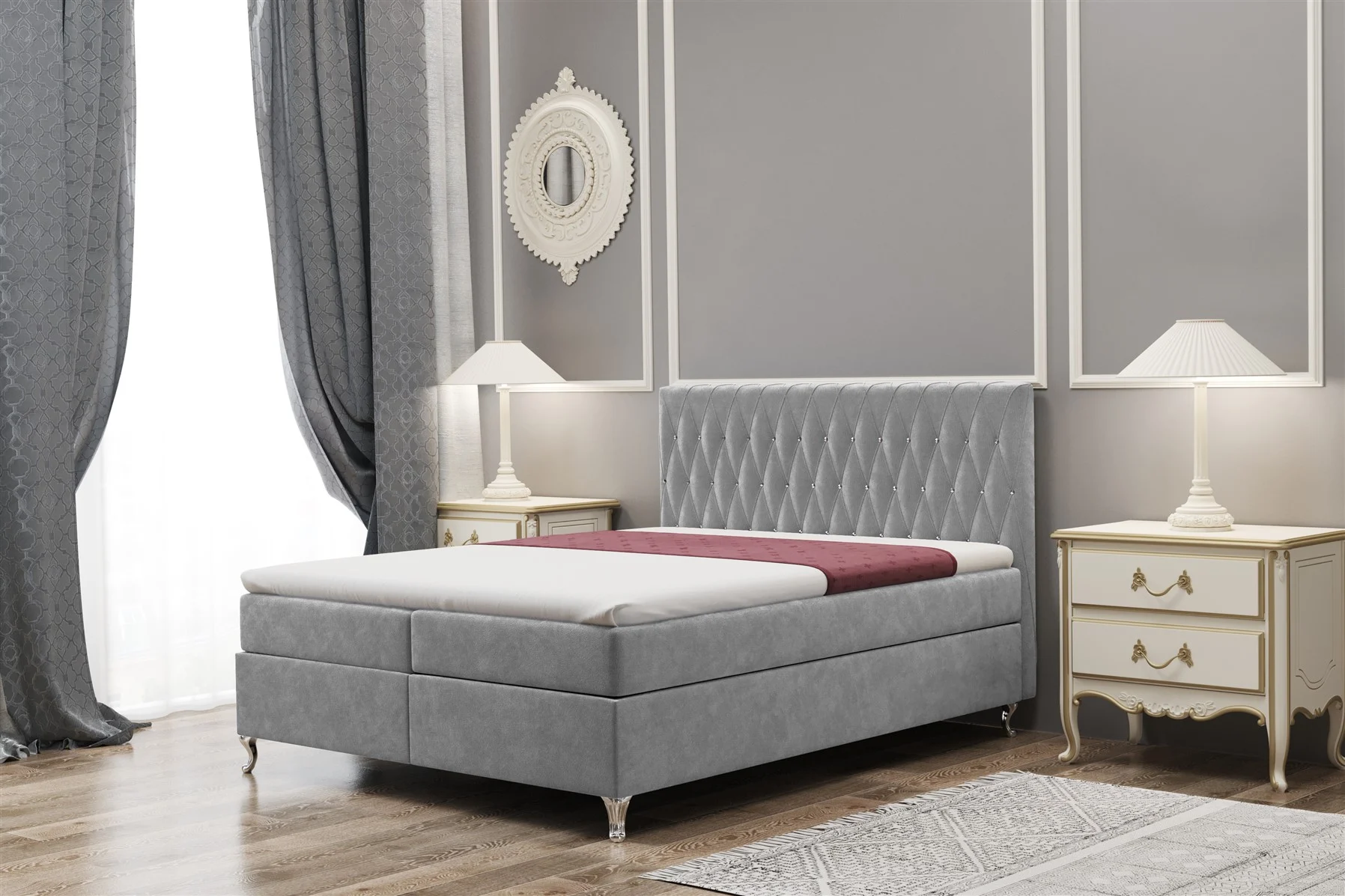 Boxspringbett Schlafzimmerbett ESME 120x200cm in Stoff Monolith Grau - Fun Moebel