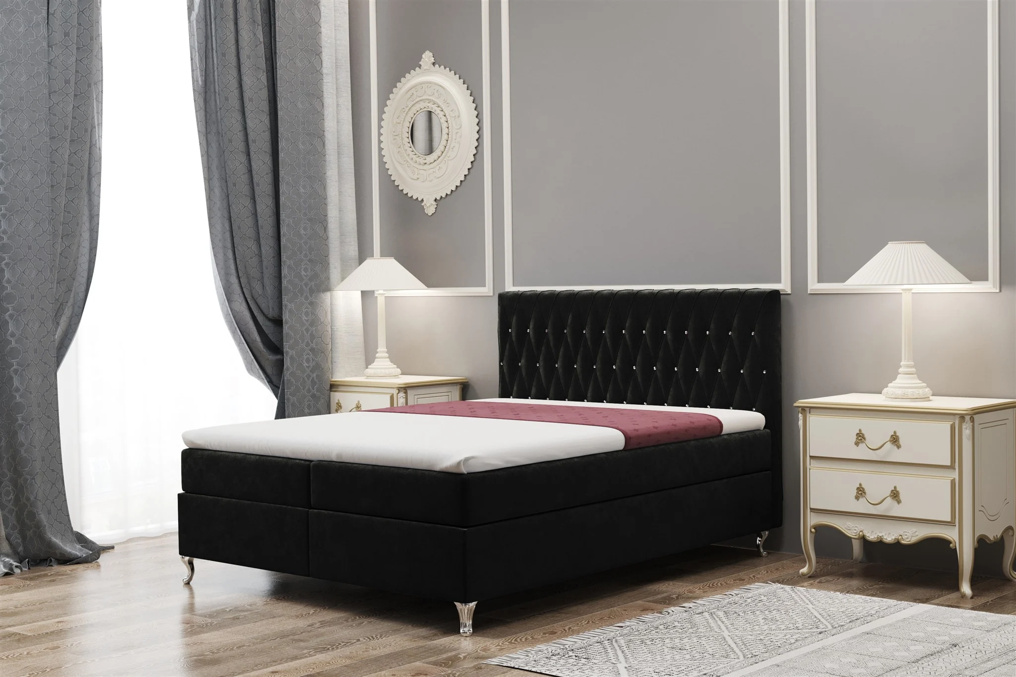 Boxspringbett Schlafzimmerbett ESME 140x220cm in Stoff Riviera Schwarz - Fun Moebel