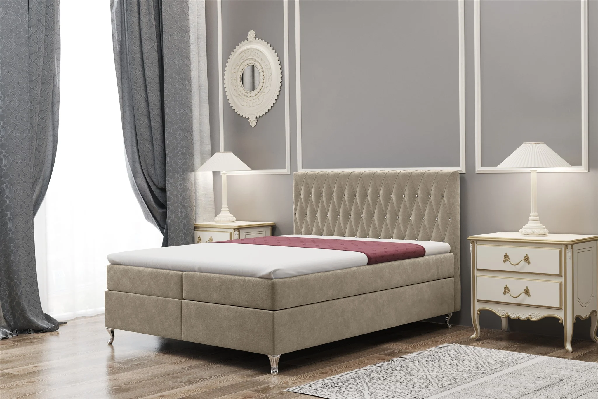 Boxspringbett Schlafzimmerbett ESME 120x220cm in Stoff Riviera Cappuccino - Fun Moebel