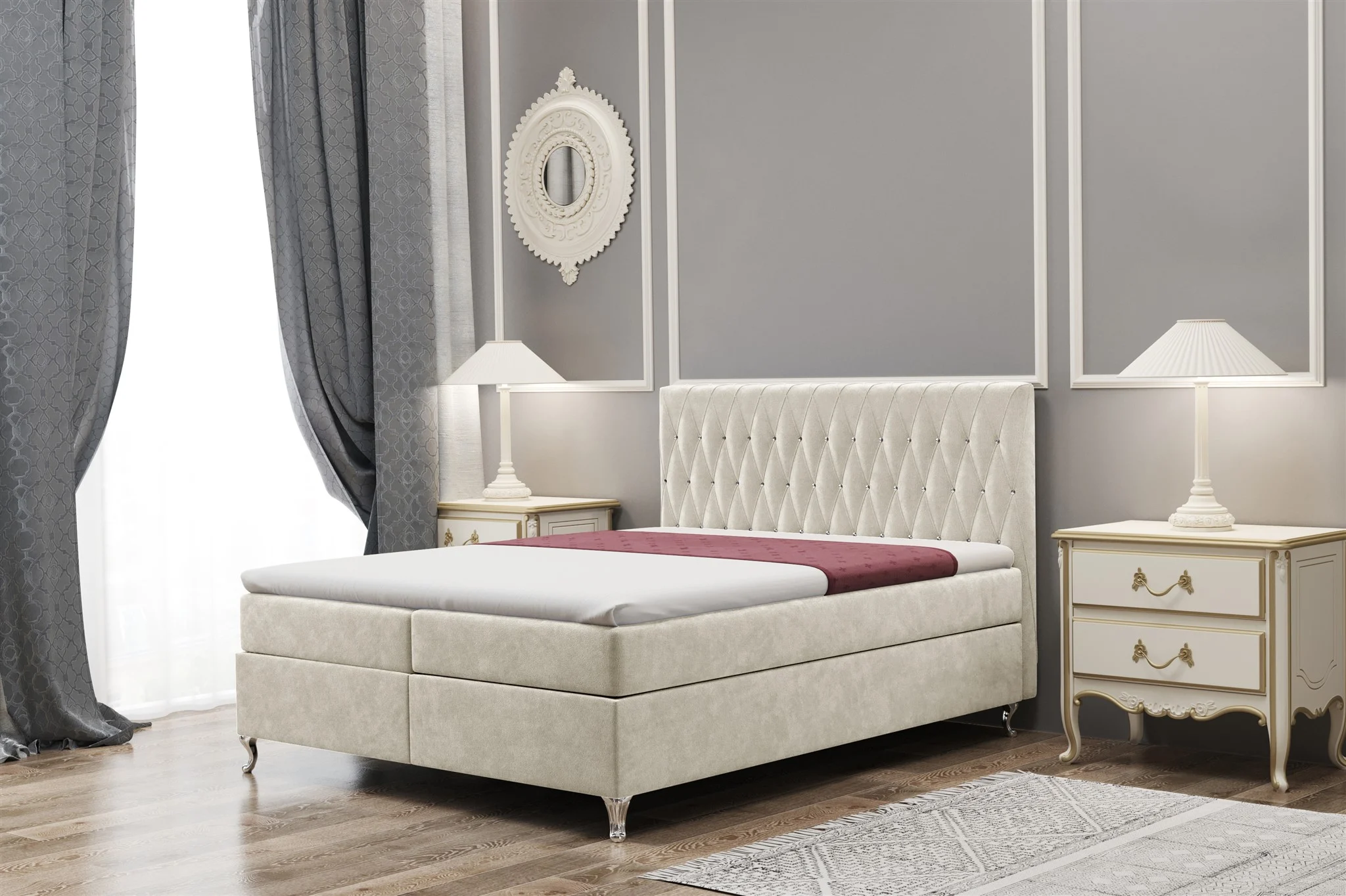 Boxspringbett Schlafzimmerbett ESME 120x220cm in Stoff Riviera Beige - Fun Moebel