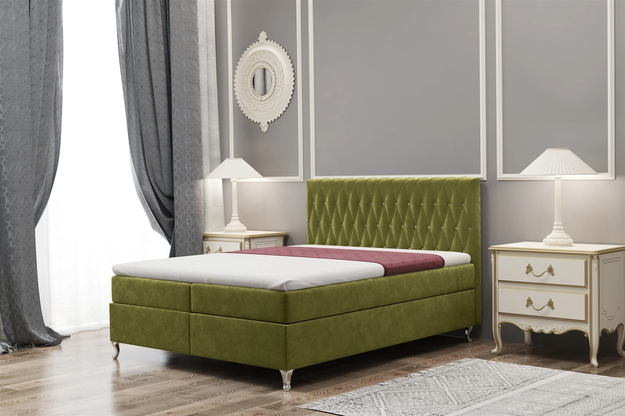 Boxspringbett Schlafzimmerbett ESME 120x220cm in Stoff Riviera Olive - Fun Moebel