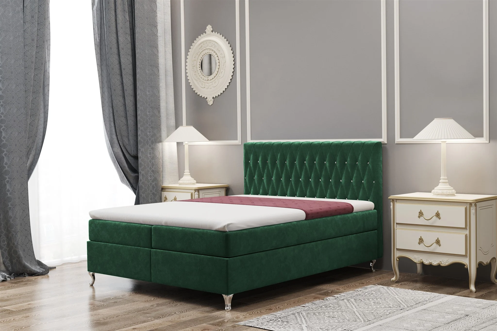Boxspringbett Schlafzimmerbett ESME 160x220cm in Stoff Riviera Grün - Fun Moebel