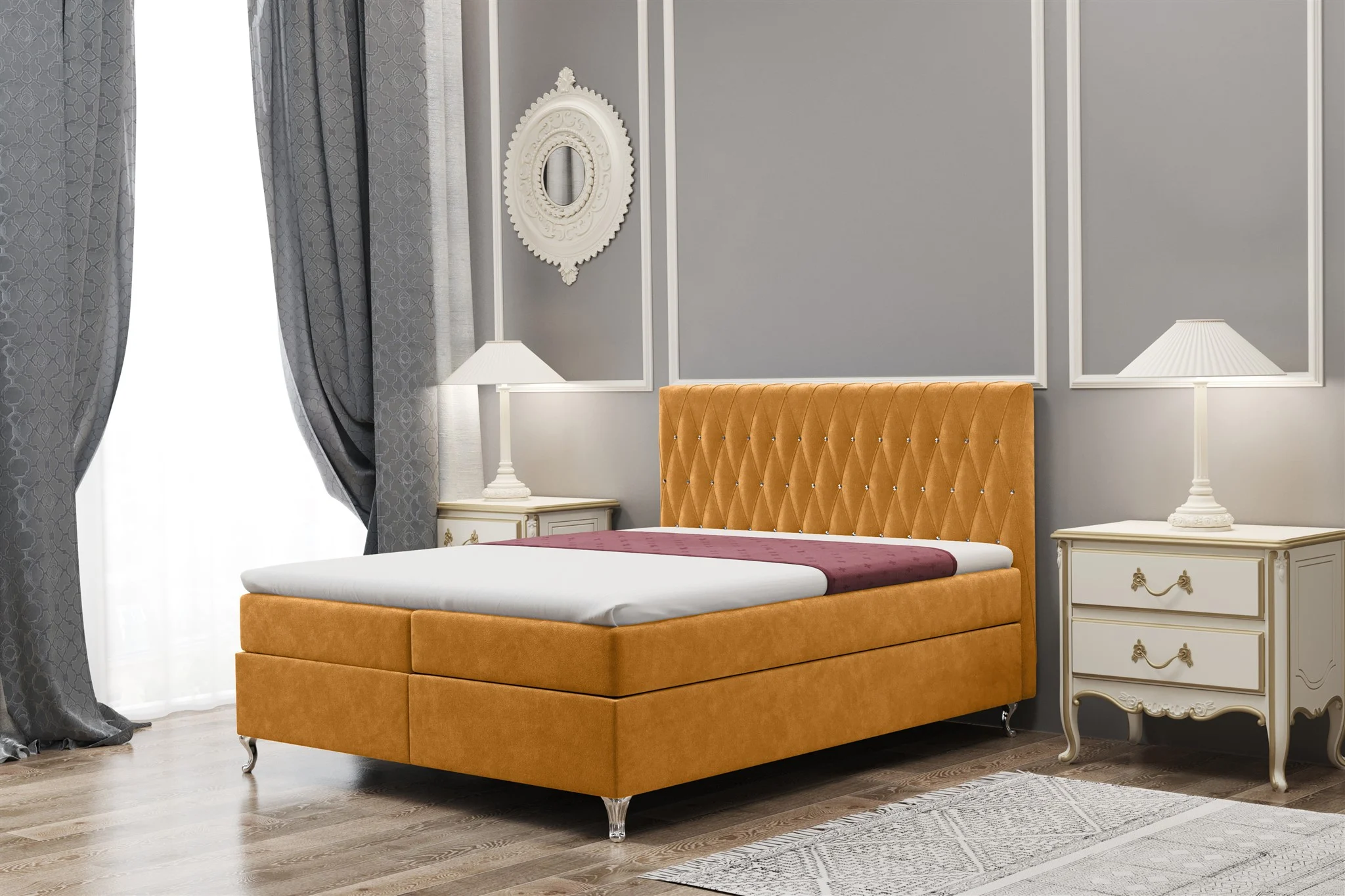 Boxspringbett Schlafzimmerbett ESME 160x220cm in Stoff Riviera Goldgelb - Fun Moebel