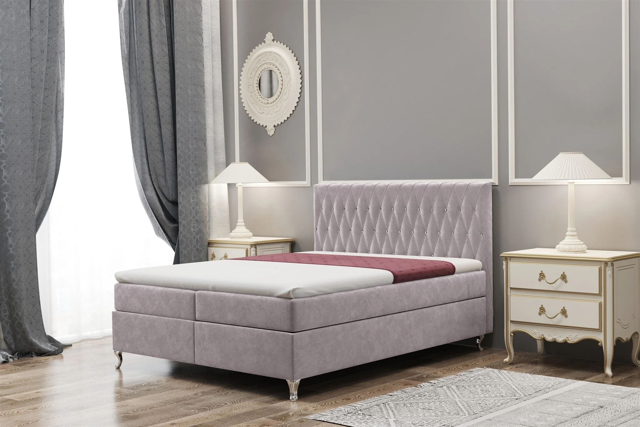 Boxspringbett Schlafzimmerbett ESME 120x220cm in Stoff Riviera Flieder - Fun Moebel