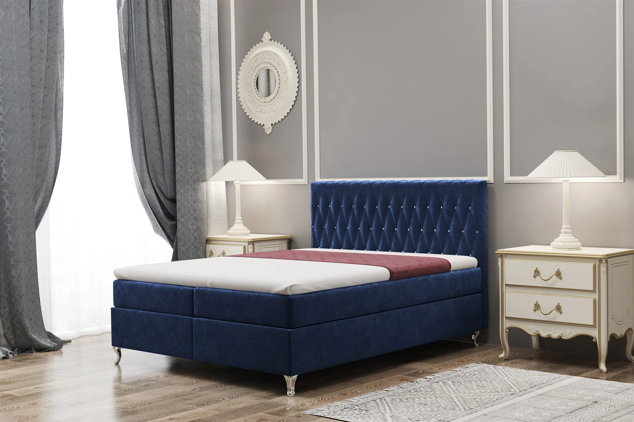 Boxspringbett Schlafzimmerbett ESME 120x220cm in Stoff Riviera Blau - Fun Moebel