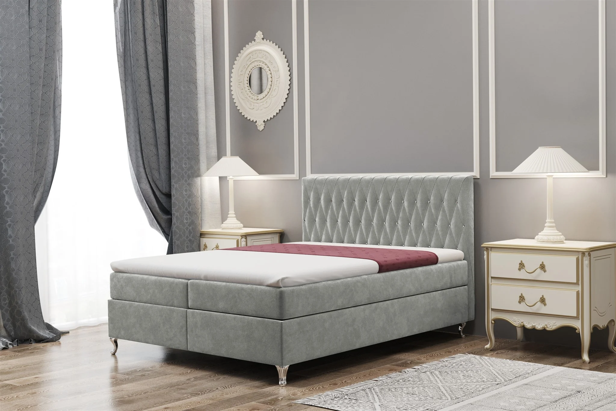 Boxspringbett Schlafzimmerbett ESME 120x220cm in Stoff Riviera Grau - Fun Moebel