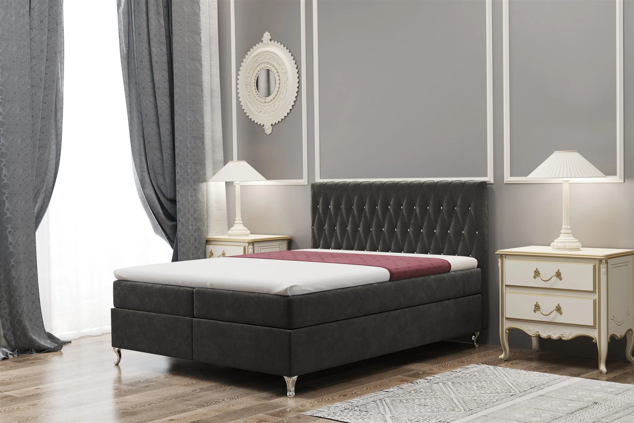 Boxspringbett Schlafzimmerbett ESME 120x220cm in Stoff Riviera Graphit - Fun Moebel