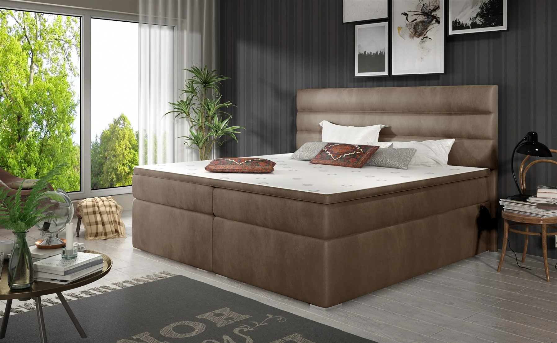 Boxspringbett Schlafzimmerbett FESTO 140x200cm Stoff Monolith Braun - Fun Moebel