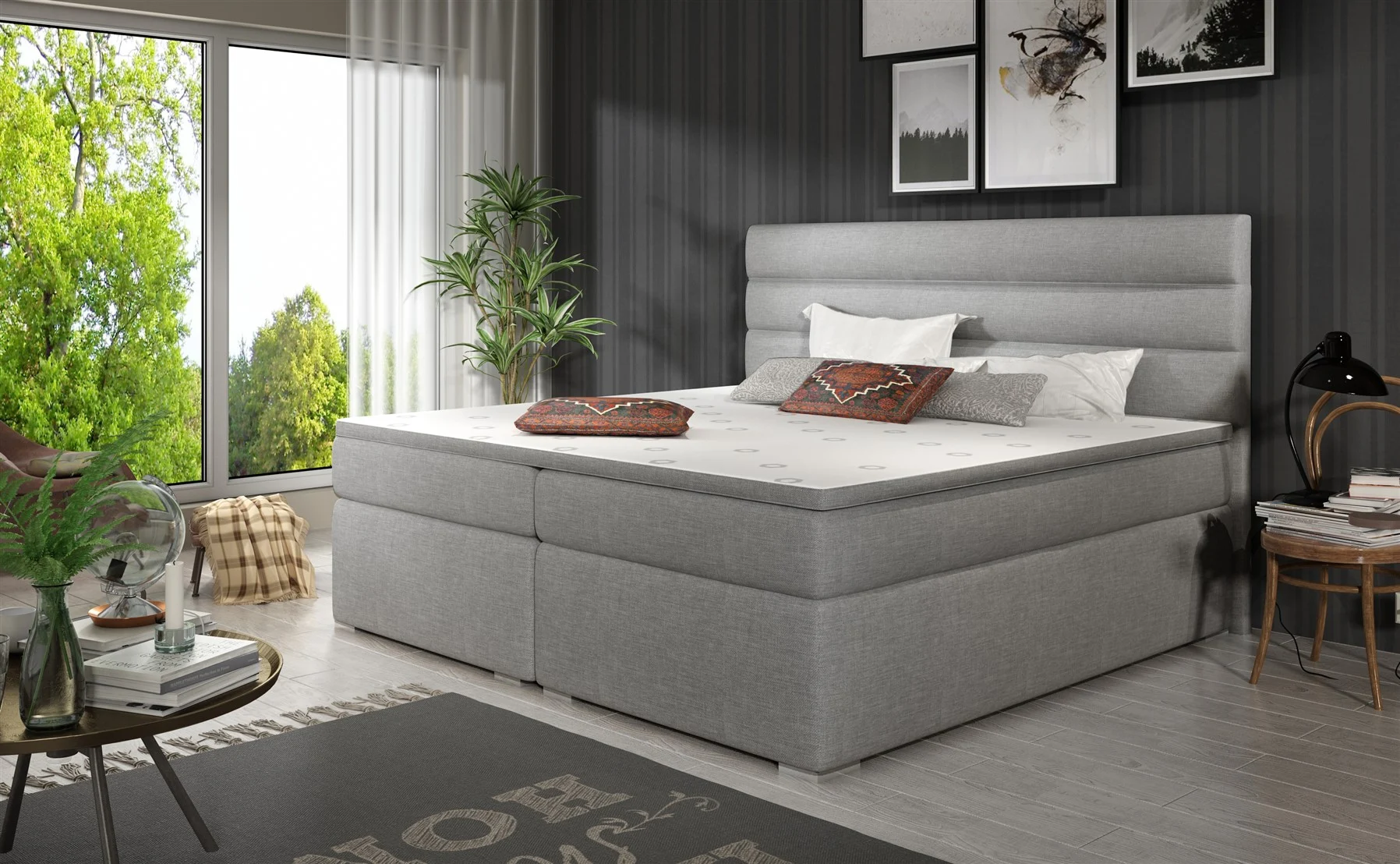 Boxspringbett Schlafzimmerbett FESTO 140x200cm Stoff Sawana Grau - Fun Moebel